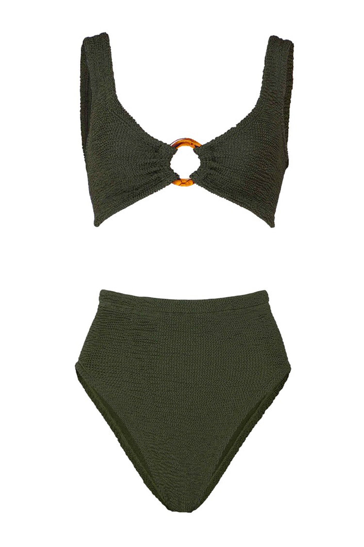 Hunza G-Nadine bikini with tonal hoops metallic khaki-dgallerystore