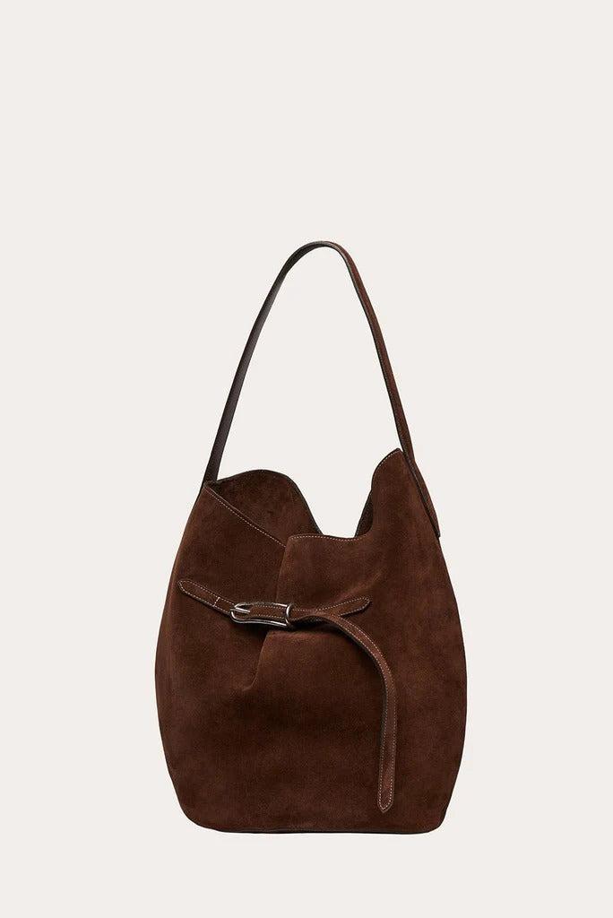 Liffner-Belted Bucket Bag Large Dark Brown Suede-dgallerystore