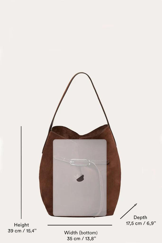 Liffner-Belted Bucket Bag Large Dark Brown Suede-dgallerystore