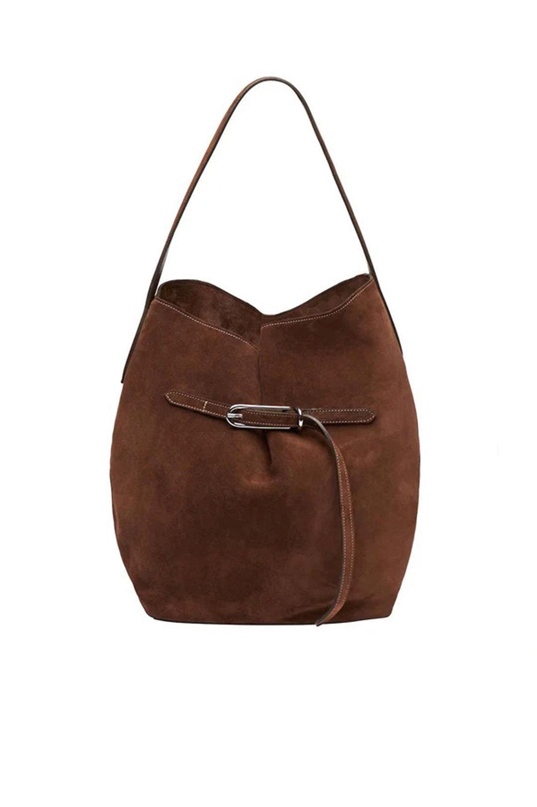 Liffner-Belted Bucket Bag Large Dark Brown Suede-dgallerystore