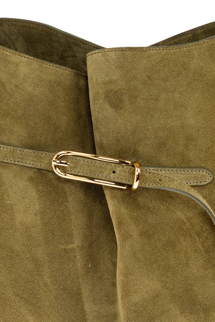 Liffner-Belted Bucket bag large army suede-dgallerystore