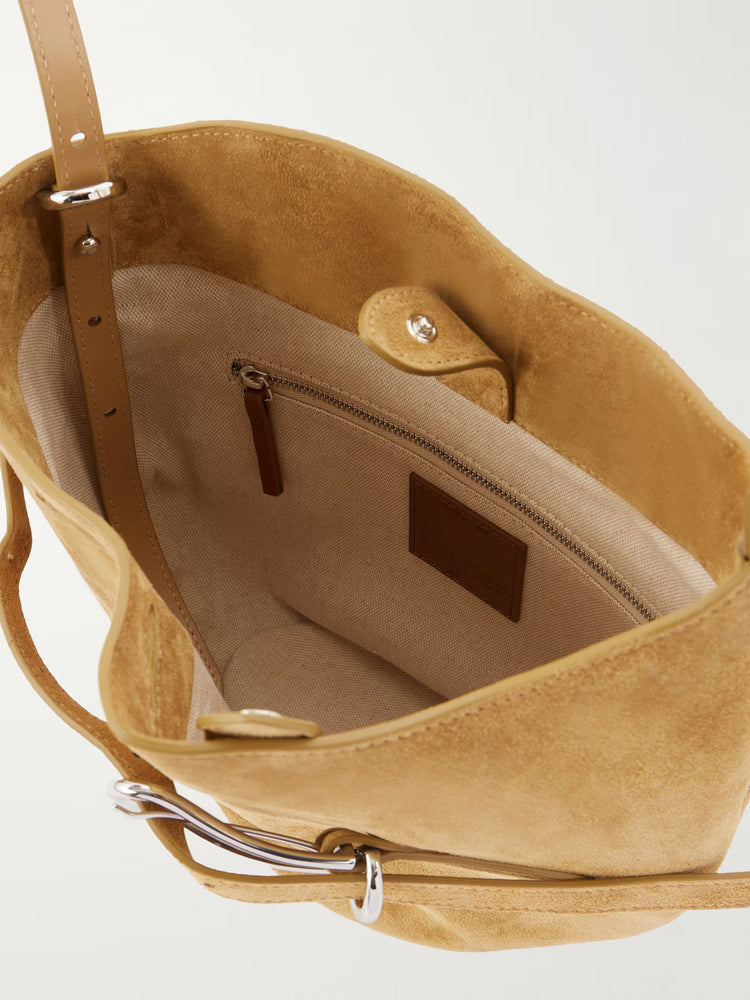Liffner-Belted bucket bag cow suede sand-dgallerystore