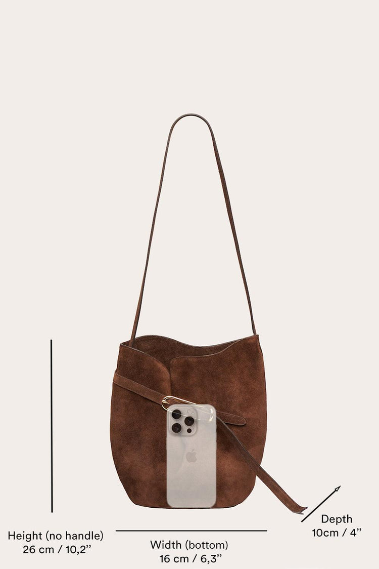 Liffner-Belted bucket bag dark brown suede-dgallerystore