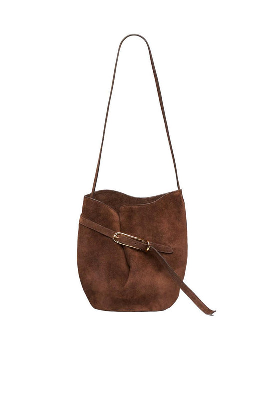 Liffner-Belted bucket bag dark brown suede-dgallerystore