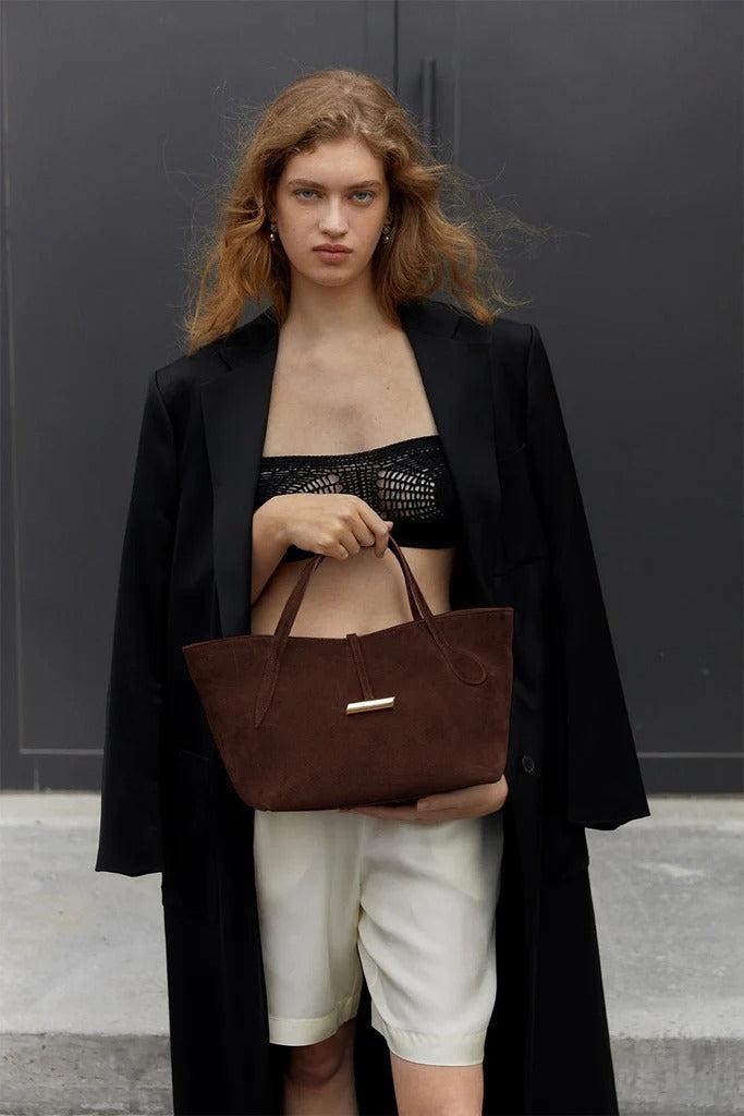 Liffner-Petite Penne Tote Suede Dark Brown-dgallerystore