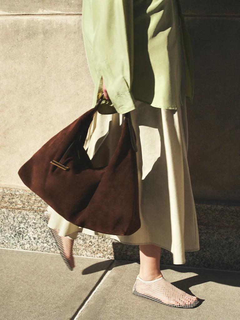 Liffner-Pillow Hobo Suede Dark Brown-dgallerystore