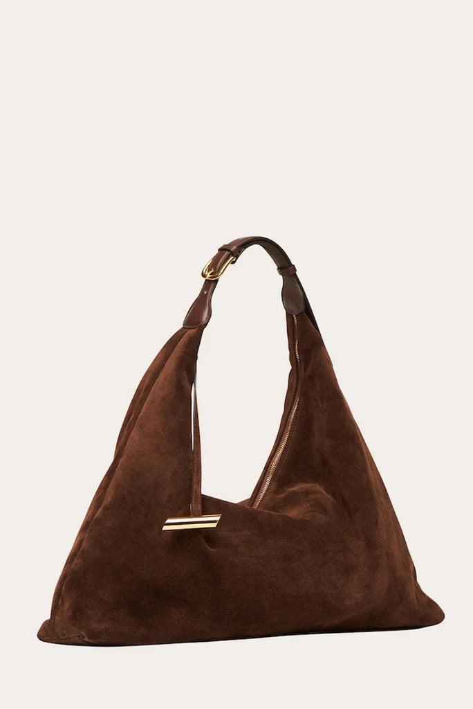 Liffner-Pillow Hobo Suede Dark Brown-dgallerystore
