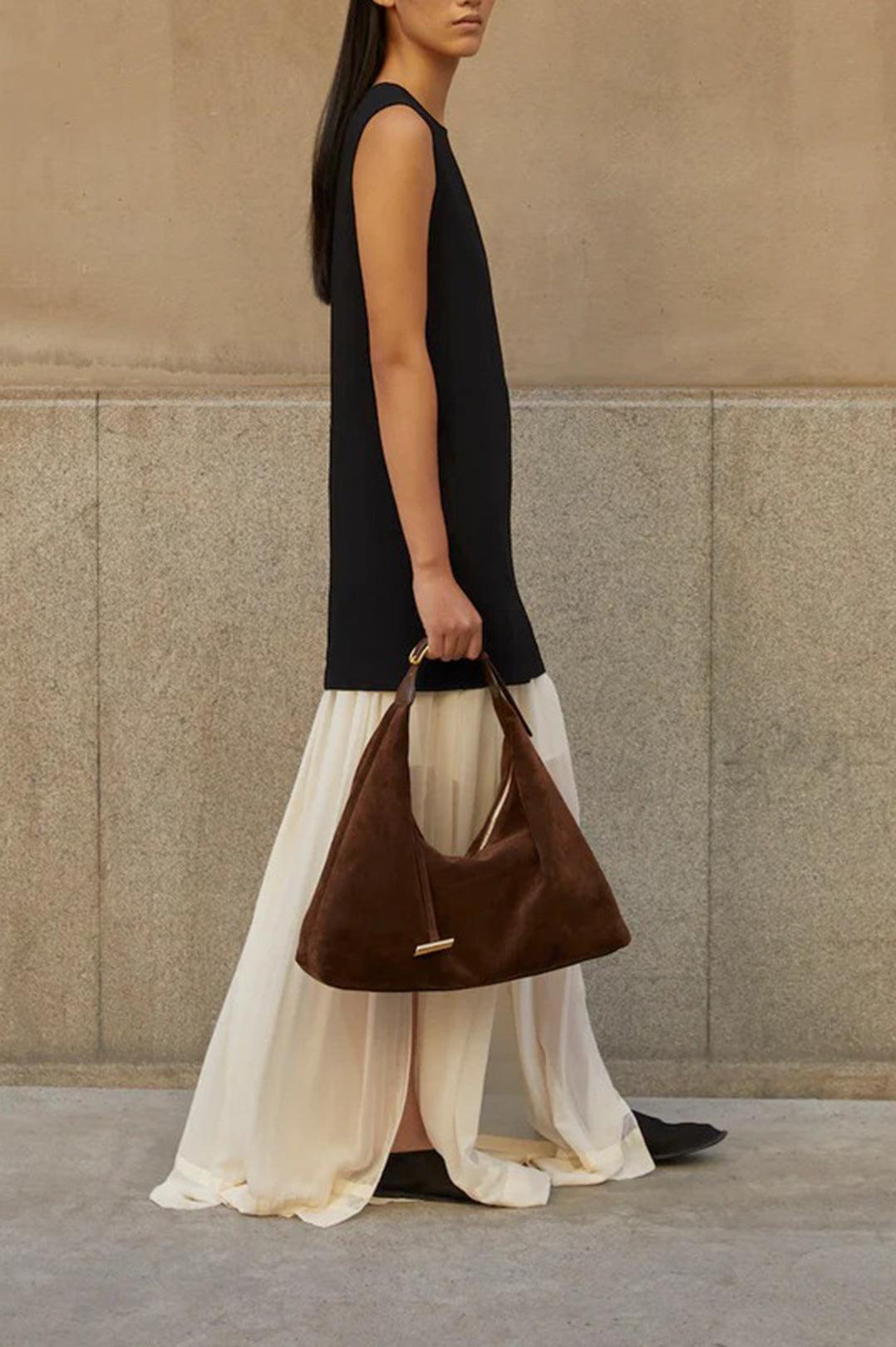 Liffner-Pillow Hobo Suede Dark Brown-dgallerystore