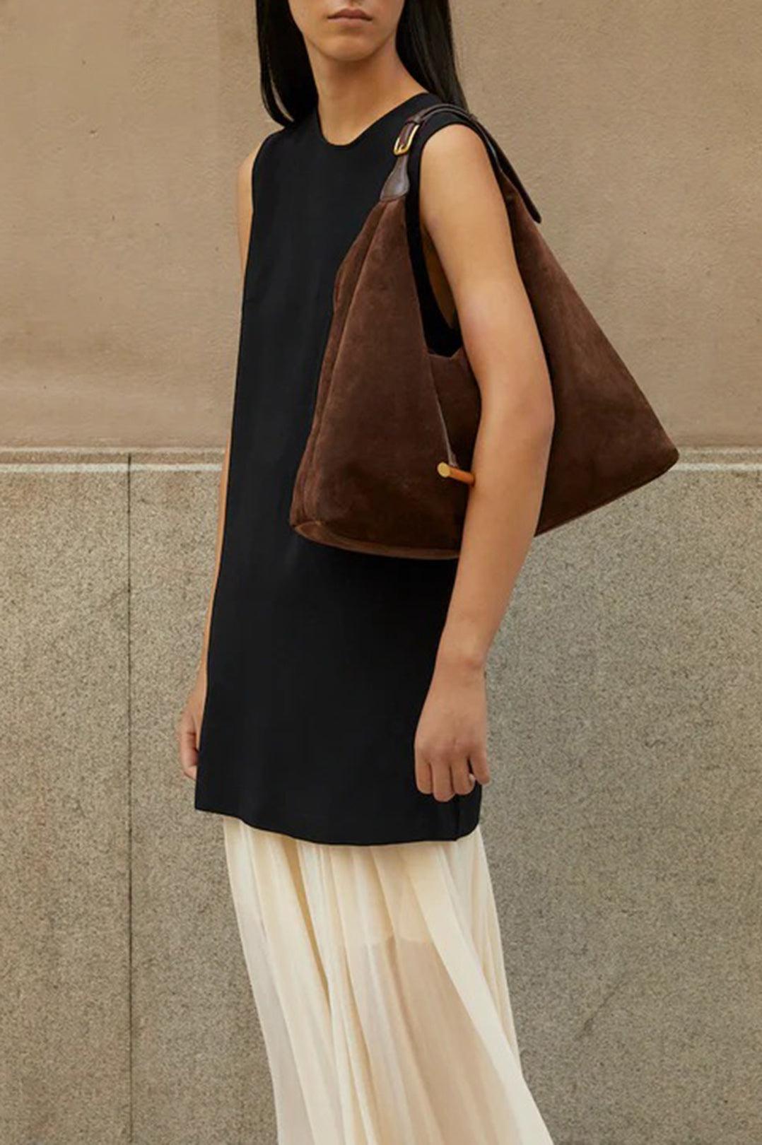 Liffner-Pillow Hobo Suede Dark Brown-dgallerystore