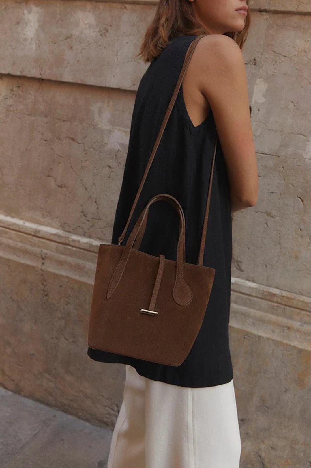 Liffner-Sprout Tote Mini Dark Brown Suede-dgallerystore