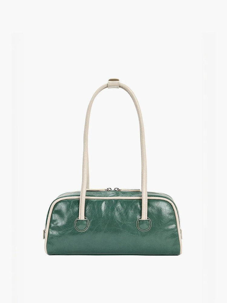 Margesherwood-Soft Boston EW Piping hunter green cream beige crinkle-dgallerystore