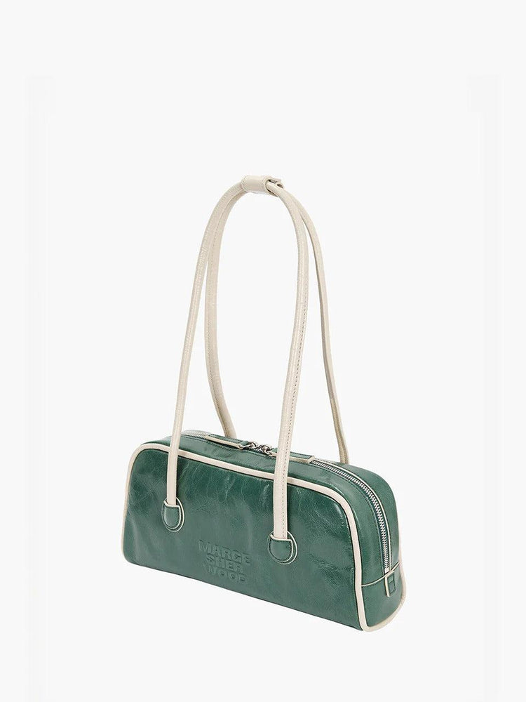 Margesherwood-Soft Boston EW Piping hunter green cream beige crinkle-dgallerystore