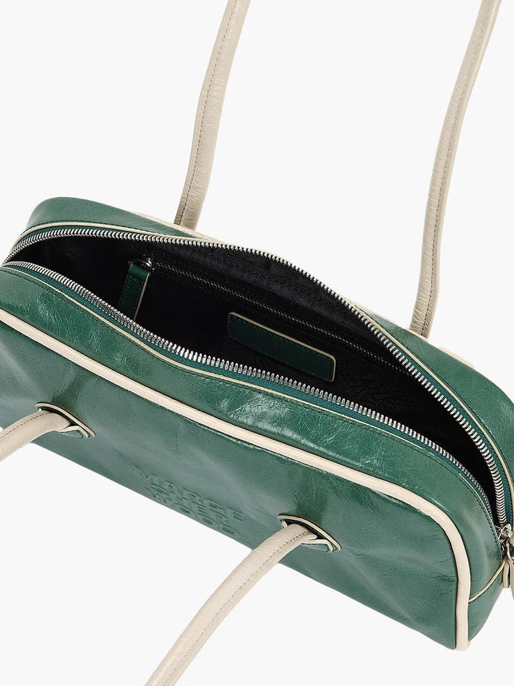 Margesherwood-Soft Boston EW Piping hunter green cream beige crinkle-dgallerystore