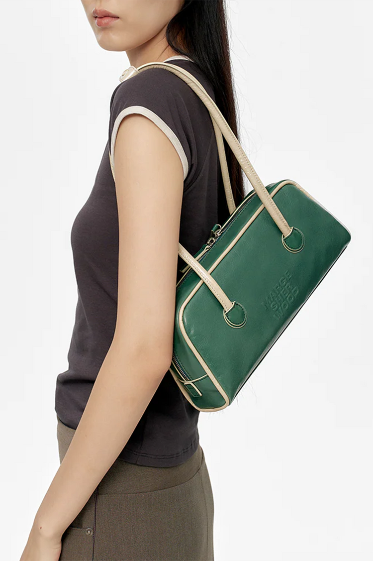 Margesherwood-Soft Boston EW Piping hunter green cream beige crinkle-dgallerystore