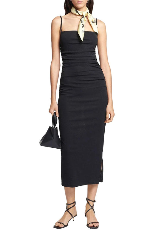 Nanushka-Alexa black solid mesh jersey mid length dress-dgallerystore