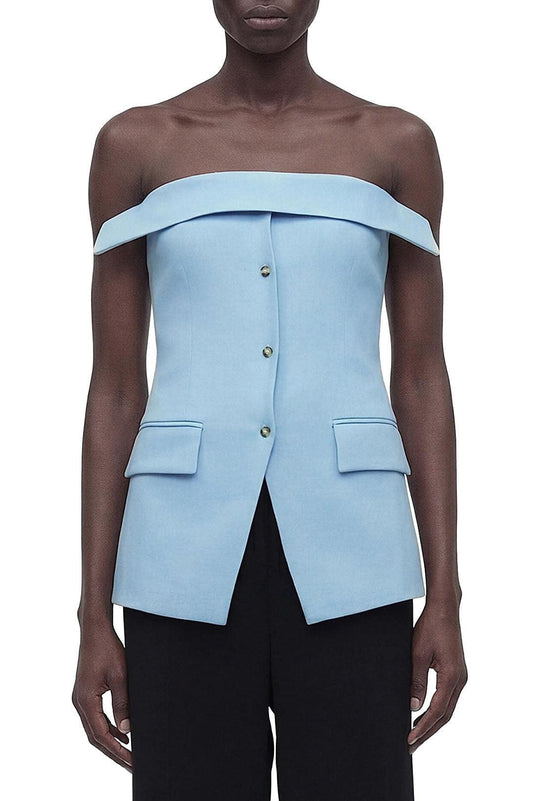 Nanushka-Maleah Linen Viscose Buttoned Tube Top-dgallerystore