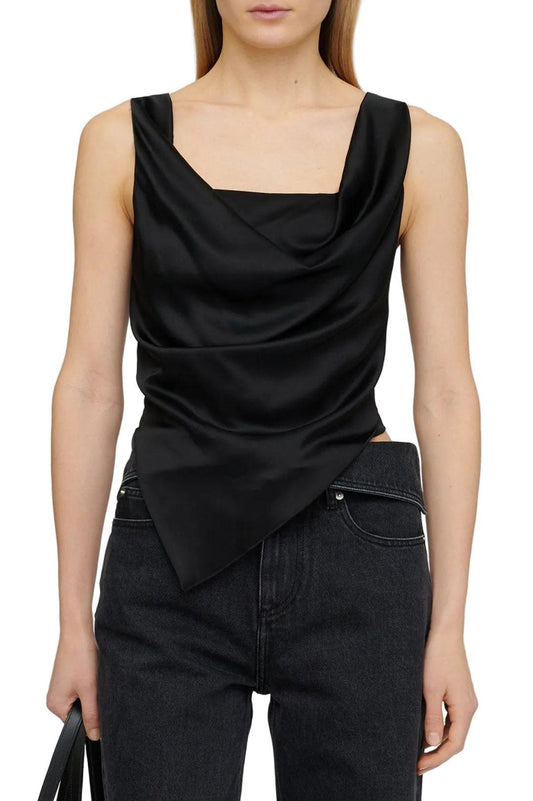 Nanushka-Petra sleeveless draped slip satin top black-dgallerystore