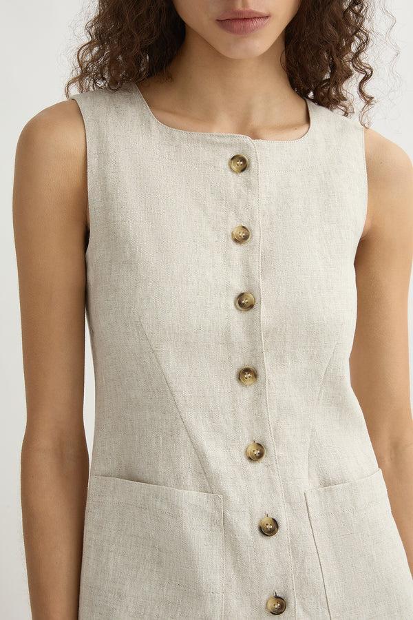 Posse-Emma Button Down Dress - Natural-dgallerystore