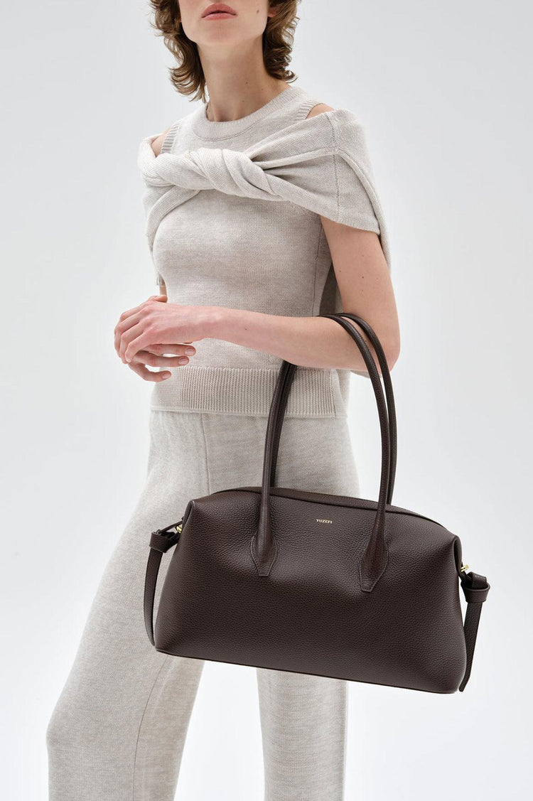 Yuzefi-Brioche Duffle Espresso Pebble Grained Leather-dgallerystore