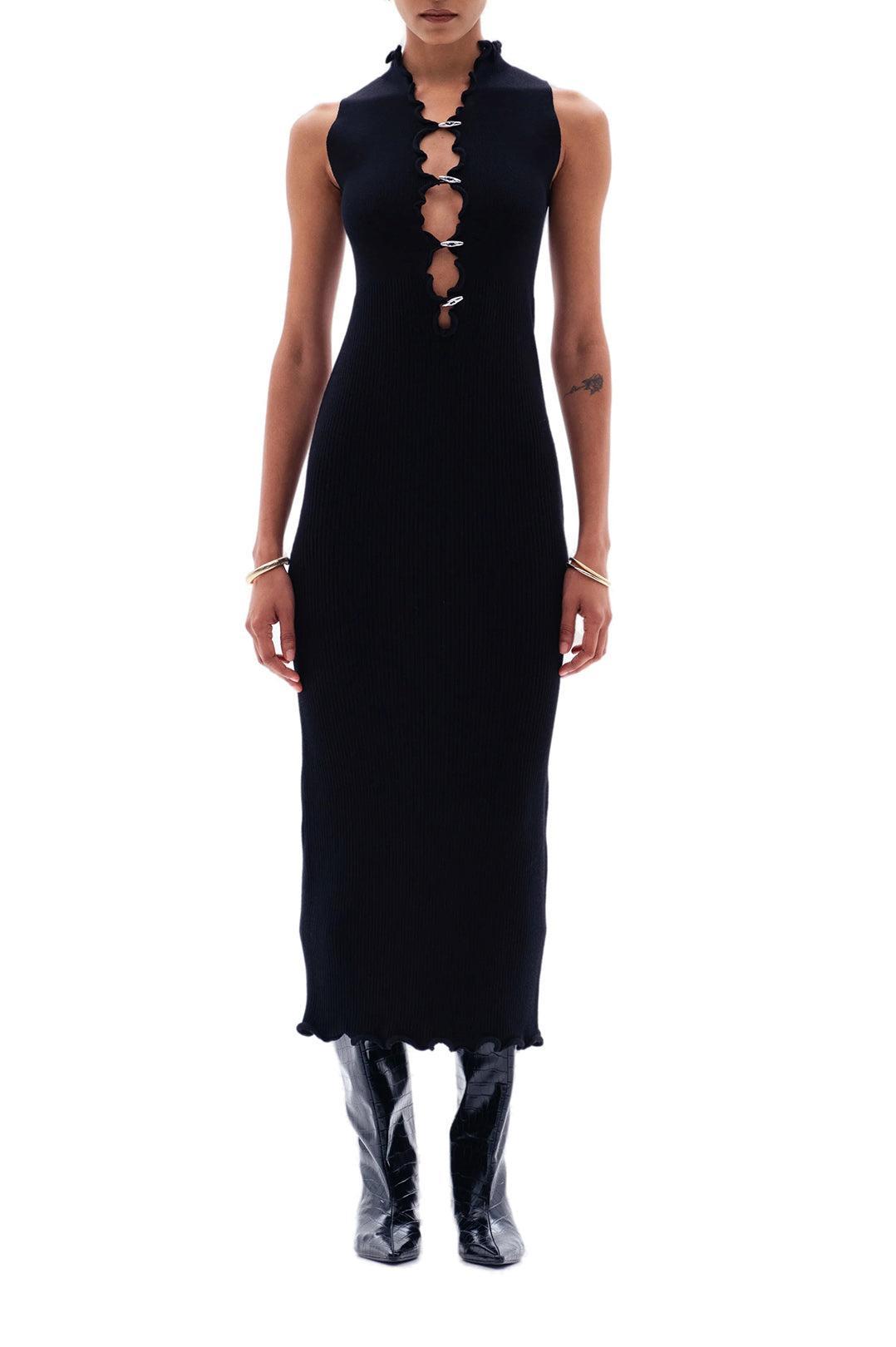 strapless open back dress Cantha Strappy Maxi Dress in Black Rib