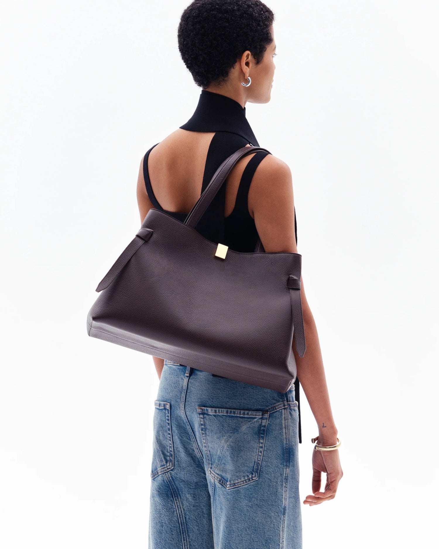 Yuzefi-Gyoza Tote Espresso Pebble Grained Leather-dgallerystore