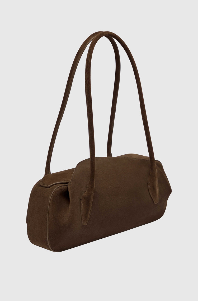Yuzefi-Oyster Shoulder Bag Chocolate Suede-dgallerystore
