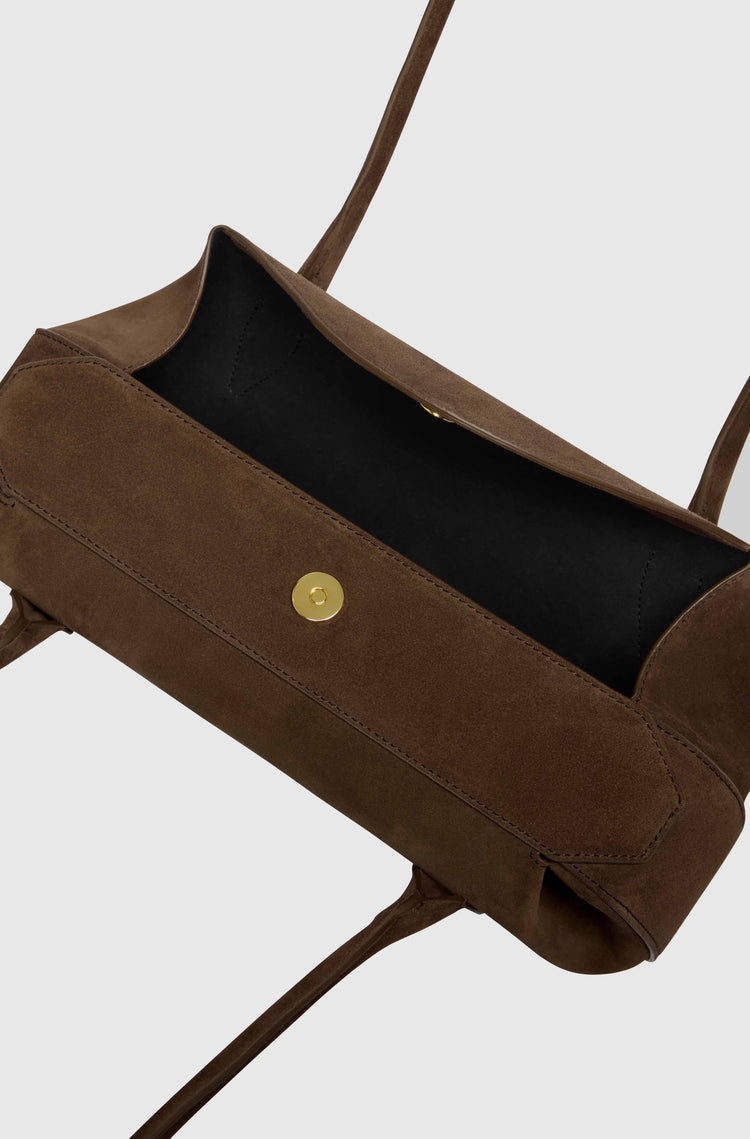 Yuzefi-Oyster Shoulder Bag Chocolate Suede-dgallerystore