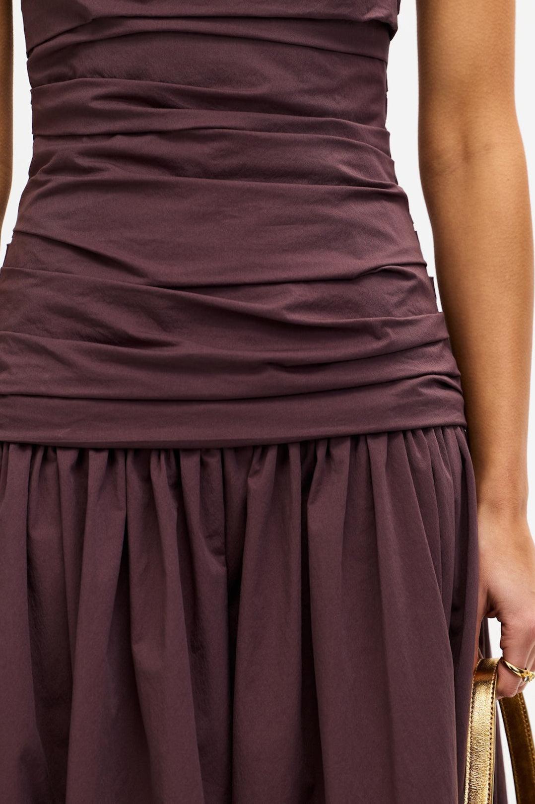 acler brown dress Acler Leasgill Linen-blend Pleated Midi Dress
