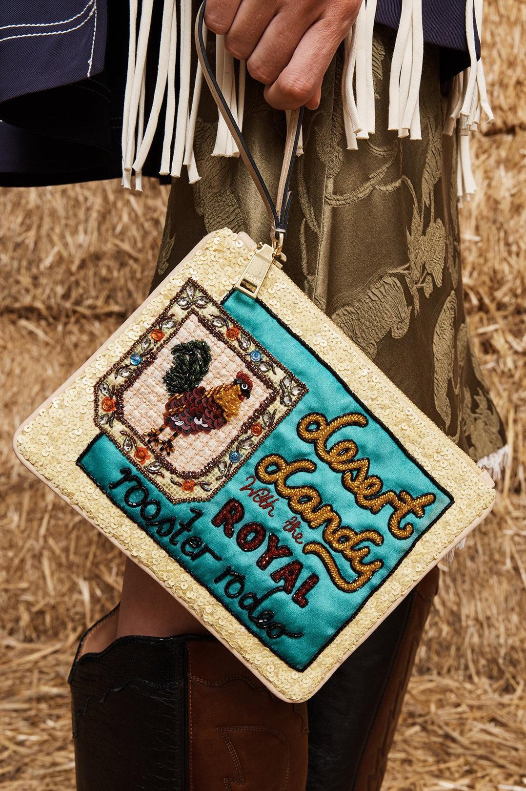 Alemais-Ace rooster embellished clutch-dgallerystore