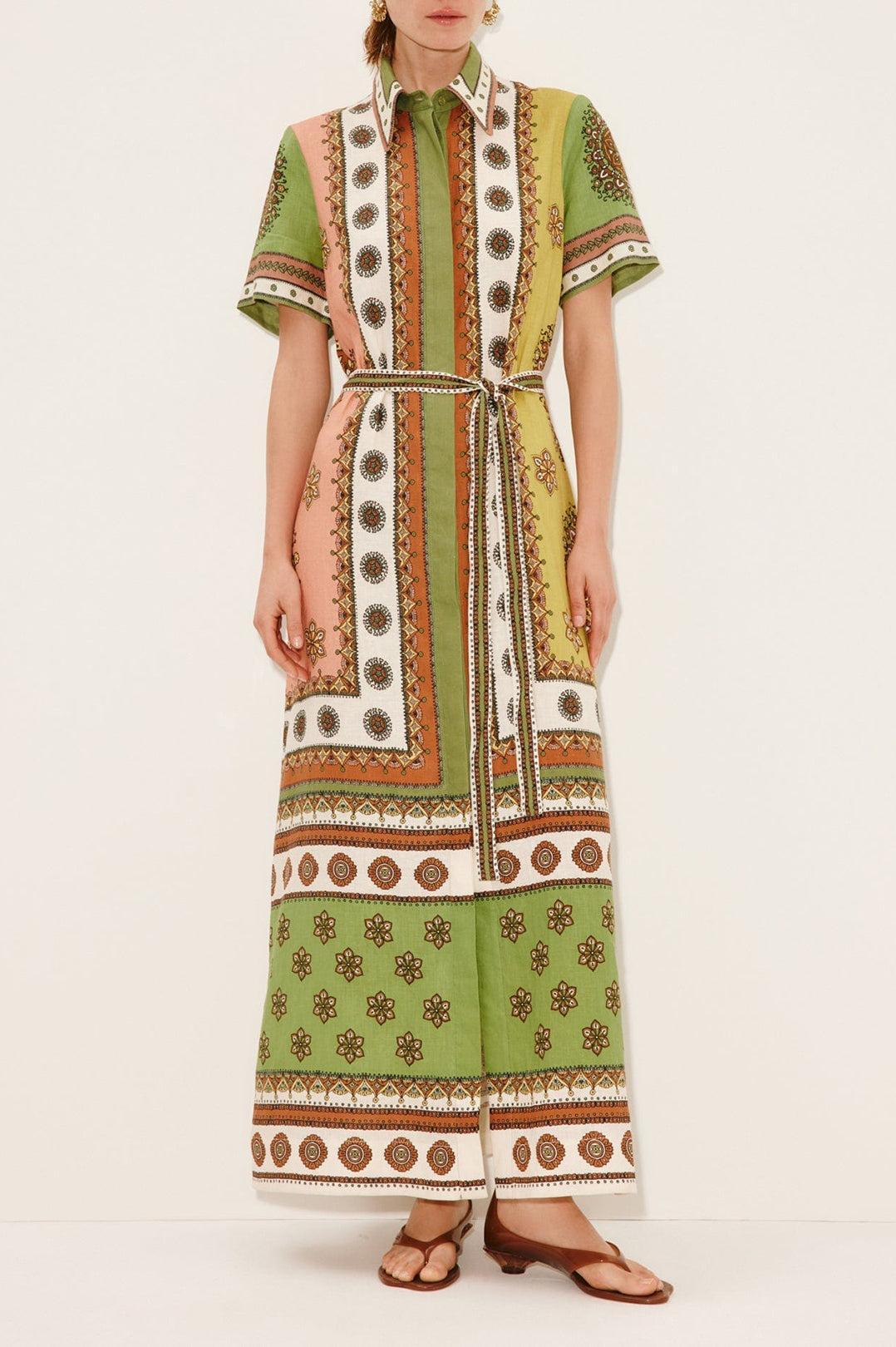 alemais shirt dress Alemais Oceane Linen Shirt dress blue Linen printed lapel tie dress women  2025
