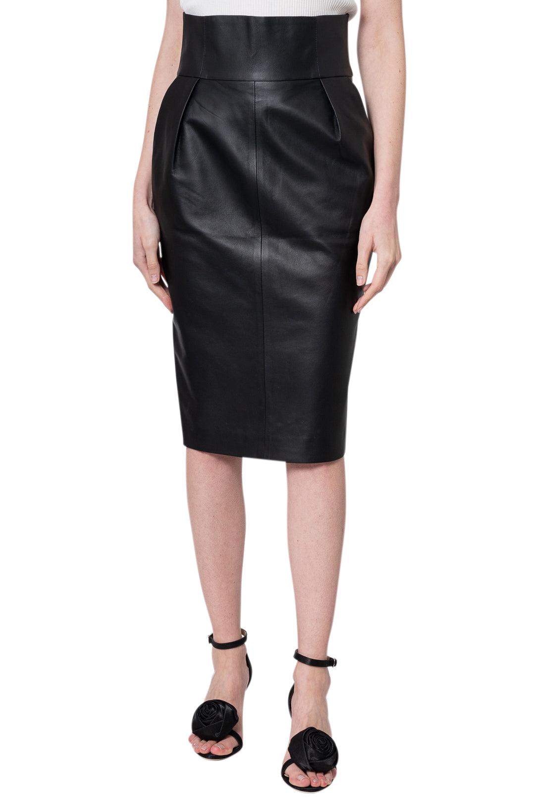 Alexandre Vauthier-LEATHER MIDI SKIRT-203LSK1250 0404 BLACK-dgallerystore