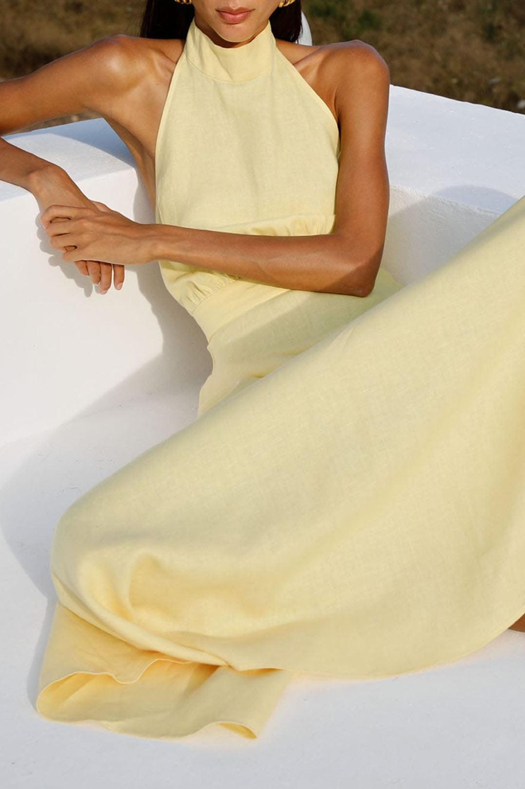 Arkitaip-Isi halterneck dress in yellow-dgallerystore