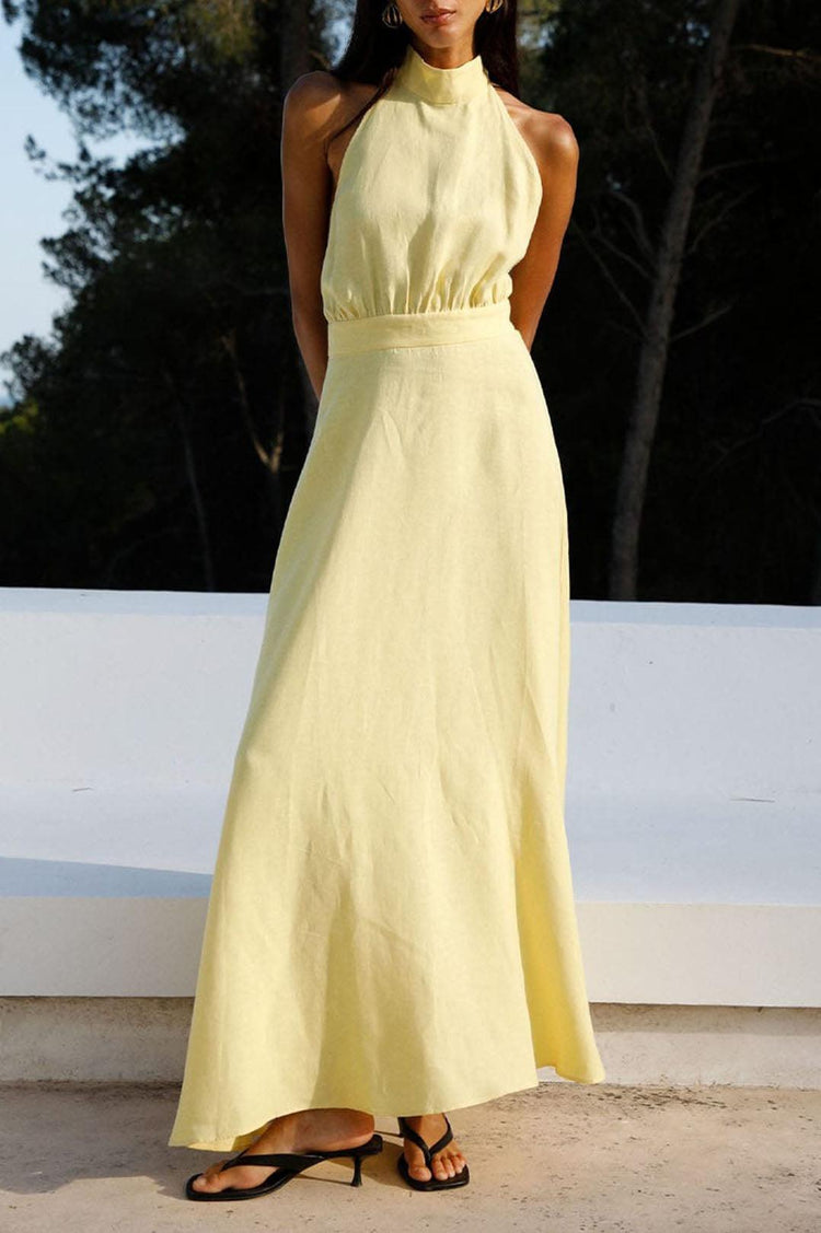 Arkitaip-Isi halterneck dress in yellow-dgallerystore