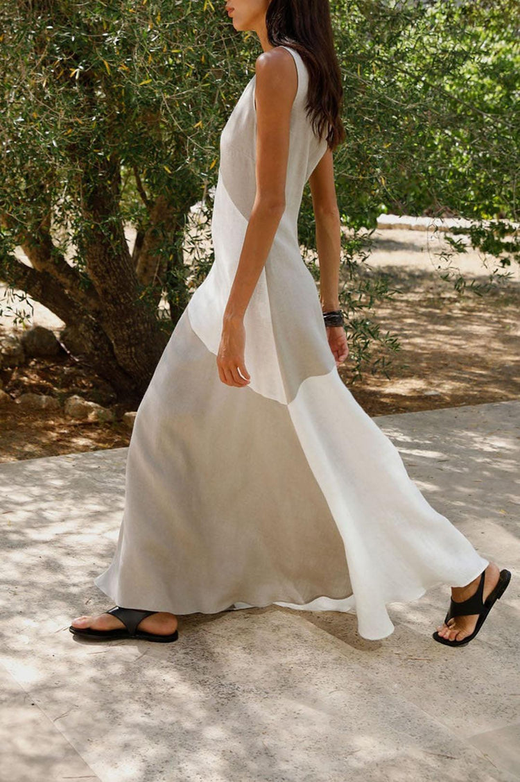 Arkitaip-The athena maxi dress in oatmeal and off white-dgallerystore