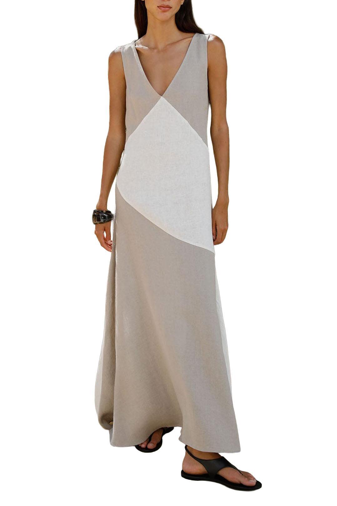 Arkitaip-The athena maxi dress in oatmeal and off white-dgallerystore