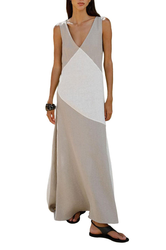 Arkitaip-The athena maxi dress in oatmeal and off white-dgallerystore
