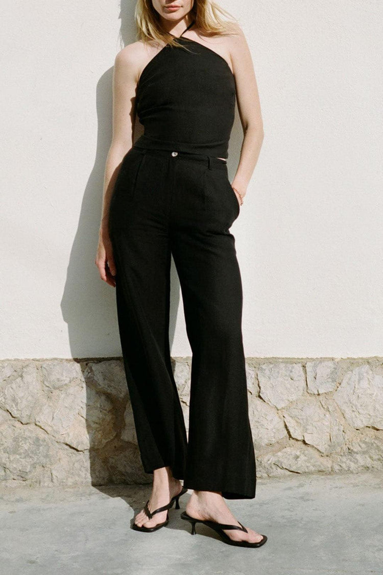 Arkitaip-The willow wide leg pleated linen trousers in black-dgallerystore