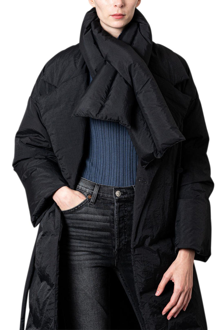 Blossom-Belted Puffer Coat-BB-JP-21PF-01 - BLACK-dgallerystore