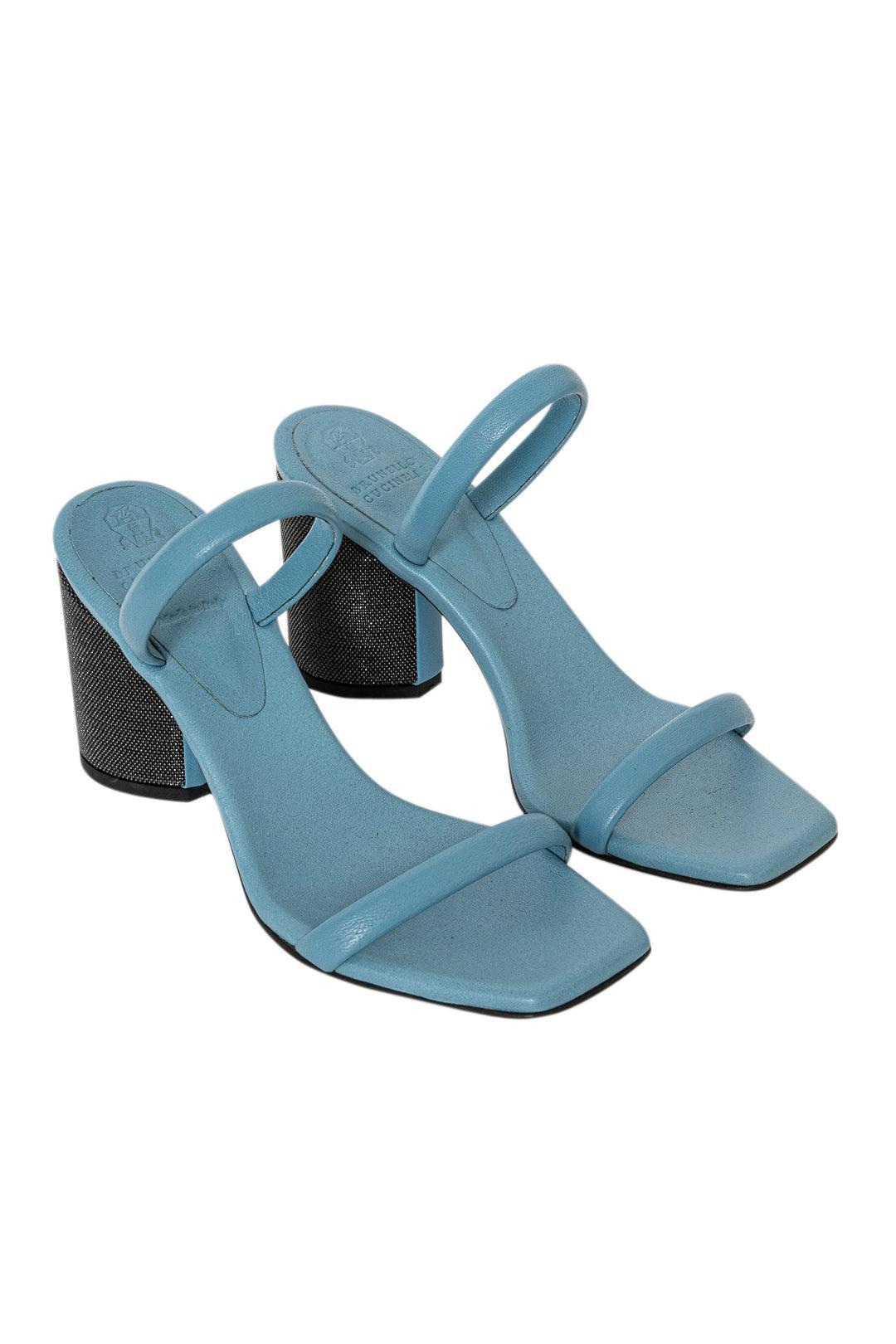 Brunello Cucinelli-Light Blue Heel Sandals-dgallerystore