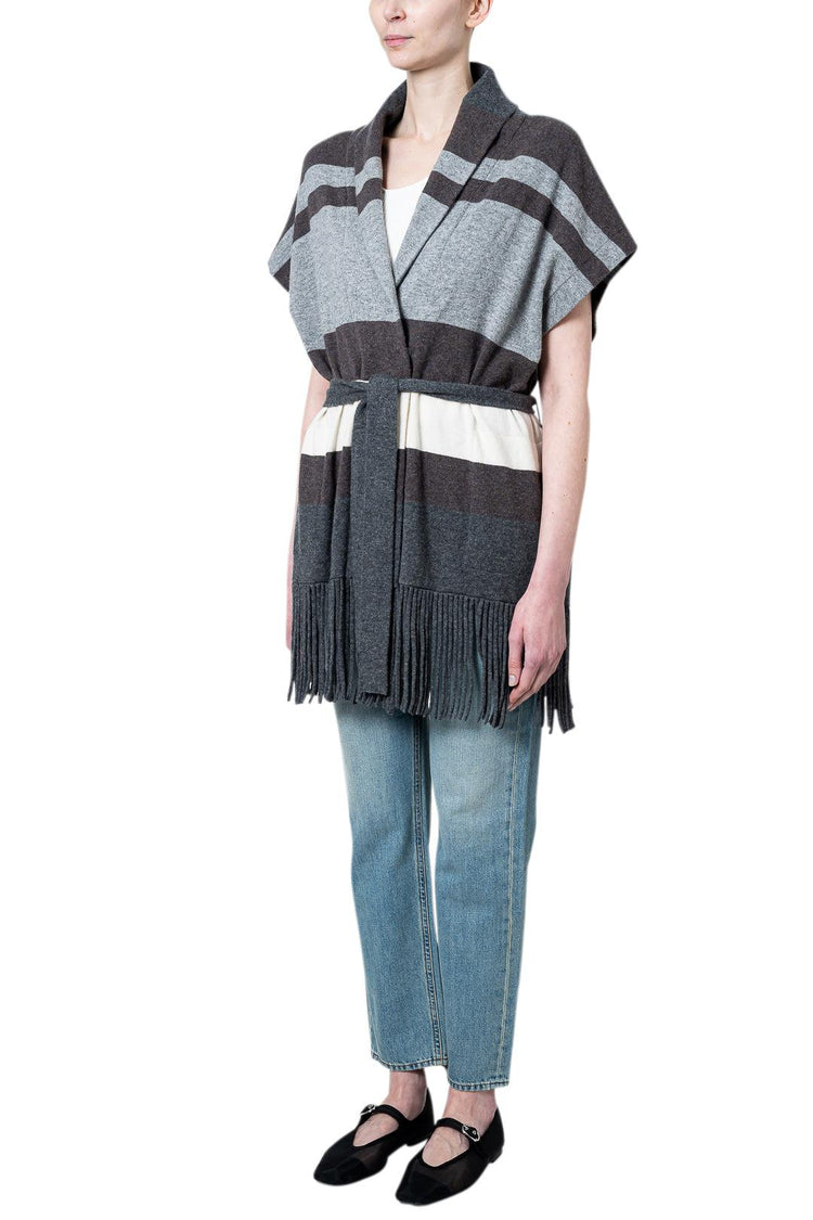 Brunello Cucinelli-Striped Cashmere Belted Vest-dgallerystore