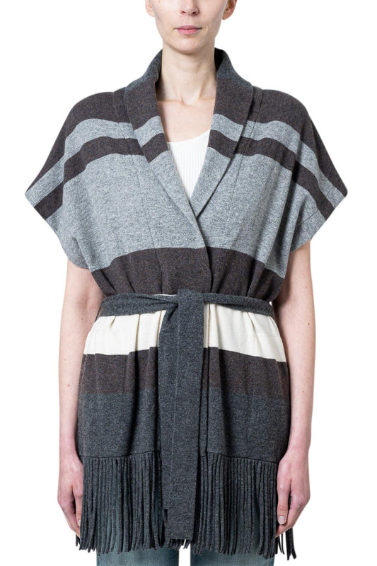 Brunello Cucinelli-Striped Cashmere Belted Vest-dgallerystore