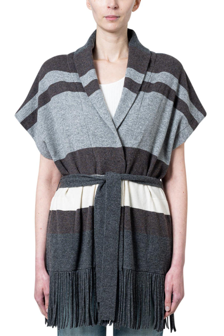 Brunello Cucinelli-Striped Cashmere Belted Vest-dgallerystore