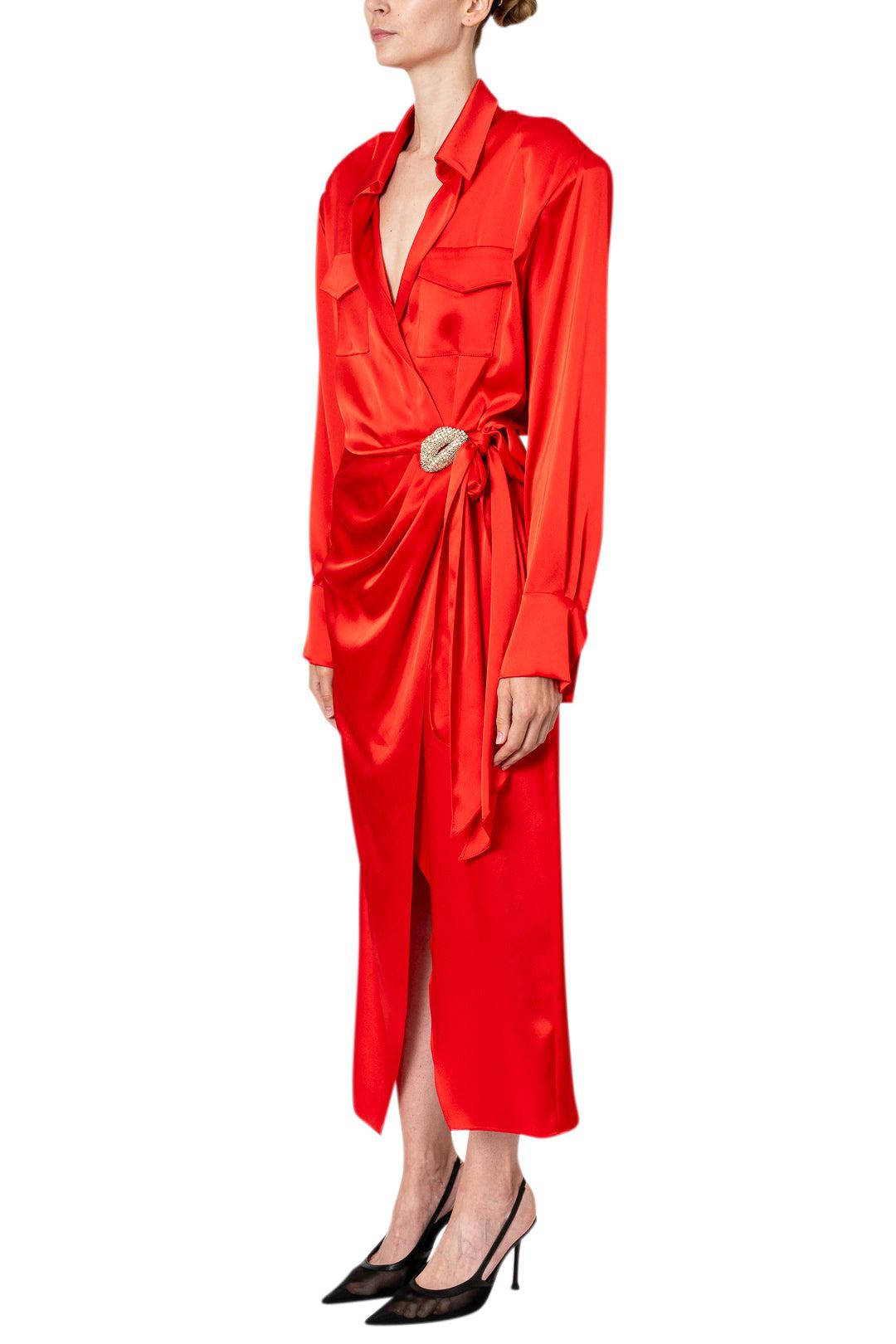 David Koma - Crystal Lip Embroidered Detail Wrap Dress
