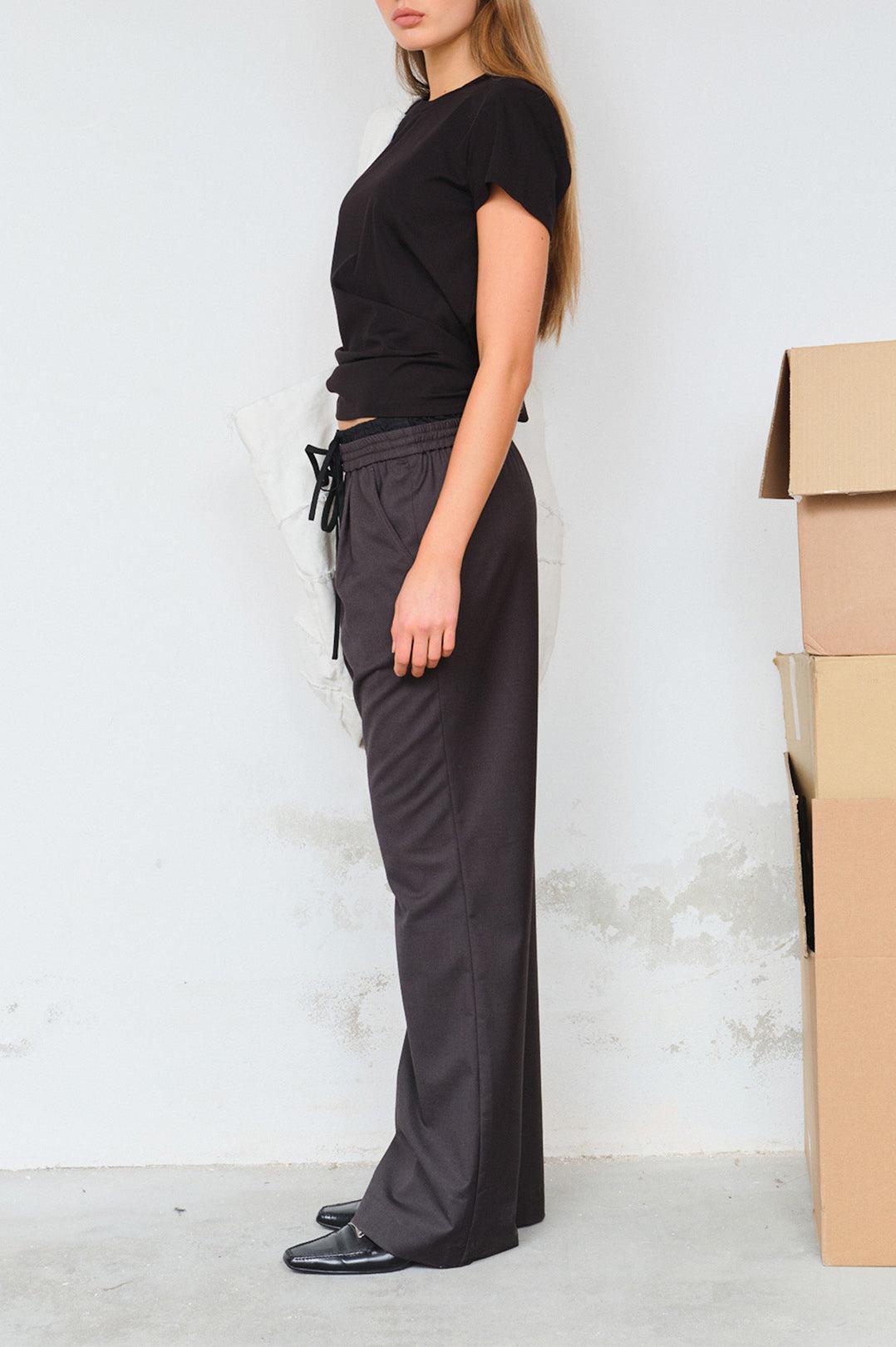 Designers Remix-Steven Drawstring Contrast Pants Dark Grey Melange-dgallerystore