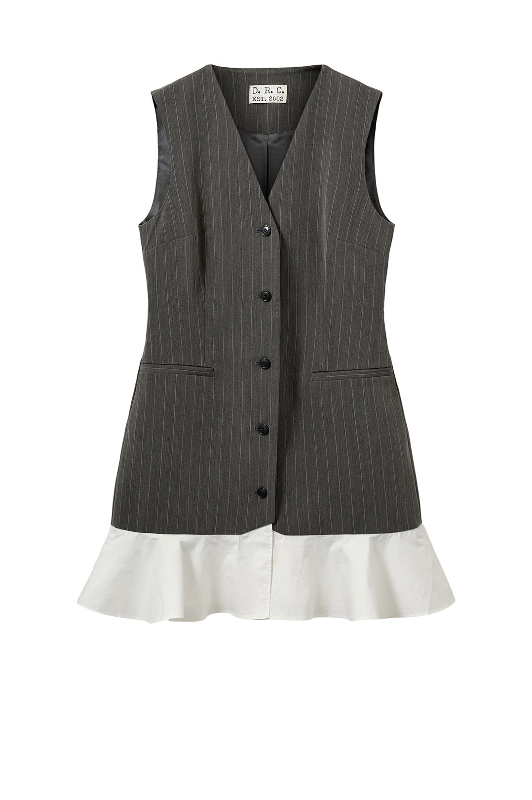 Designers Remix-Steven Short Dress Grey/White Pinstripes-dgallerystore