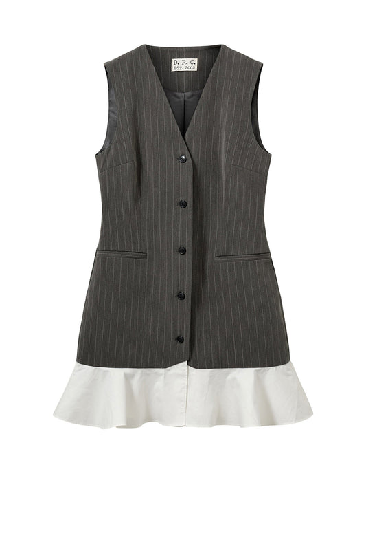 Designers Remix-Steven Short Dress Grey/White Pinstripes-dgallerystore