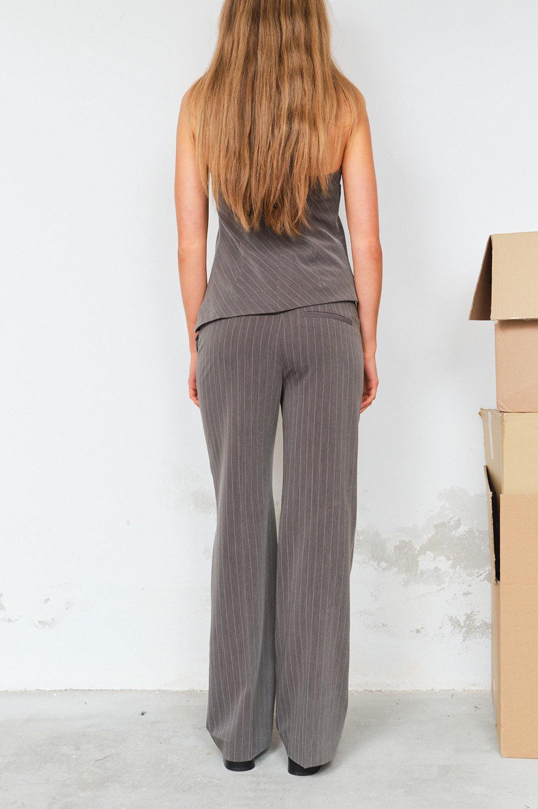Designers Remix-Steven Straight Pants Grey/White Pinstripes-dgallerystore