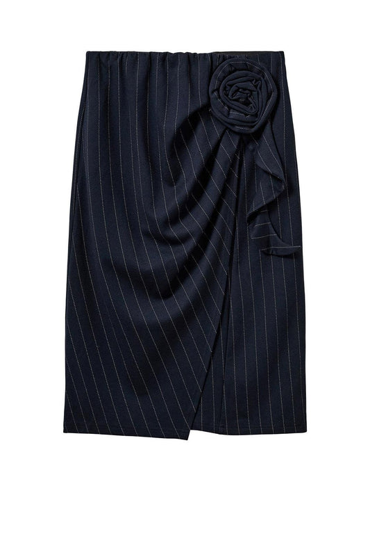 Designers Remix-Zoe Pencil Skirt Navy/White Pinstripes-dgallerystore