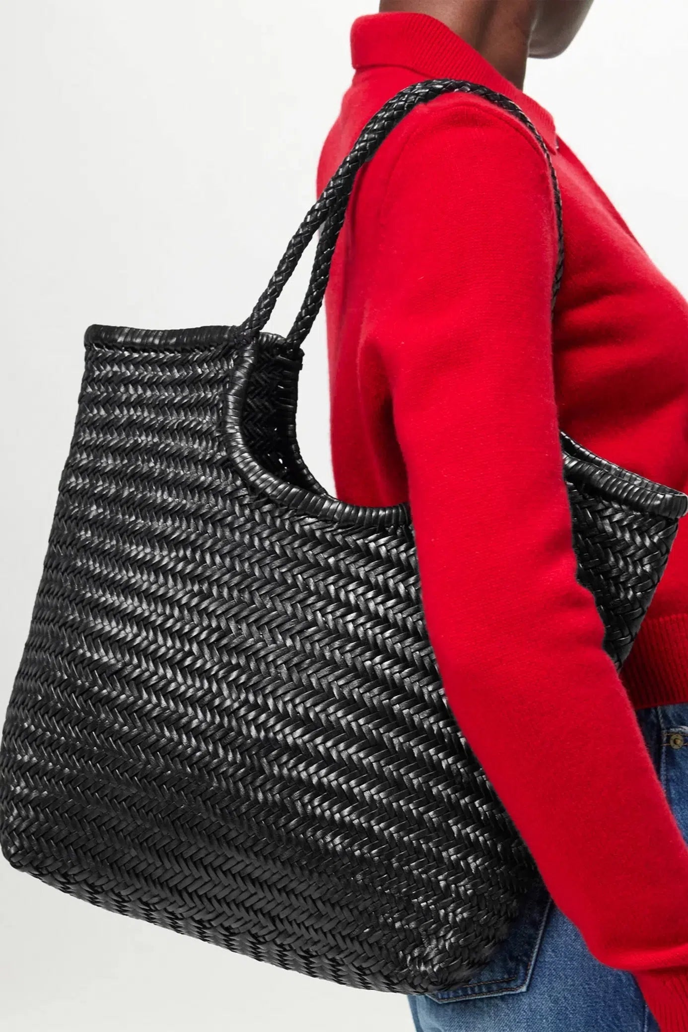 Dragon Diffusion-Ns diagonal triple jump black woven leather bag handmade-dgallerystore