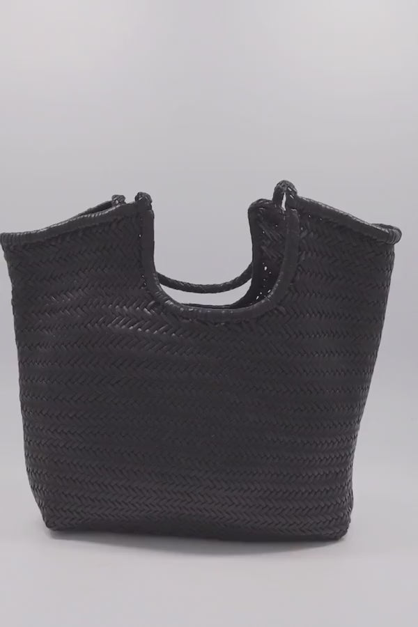 Dragon Diffusion-Ns diagonal triple jump black woven leather bag handmade-dgallerystore